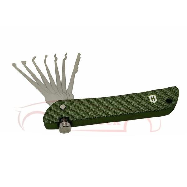 Locksmith Tools Haoshi Foldable 7 in 1 Lock Picking Set Locksmith Tools (Green）