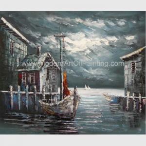 Best Abstract Houses Boat Dock Canvas Wall Art Paintings For Living Room wholesale
