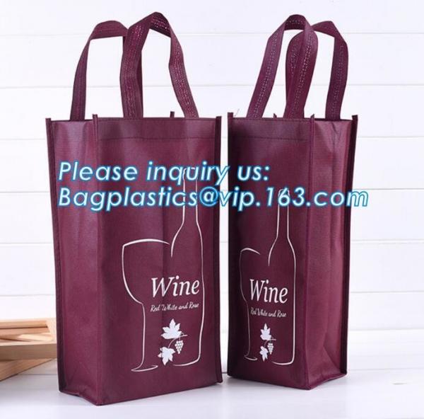 laminated non woven 6 bottle wine tote shopping bag, Custom Promotional wine shopping tote fabric polypropylene laminate