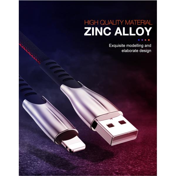 Zinc Alloy Shell Fabric Braid 3.3ft 1M 2.4A Flat Fast Charging USB Cable