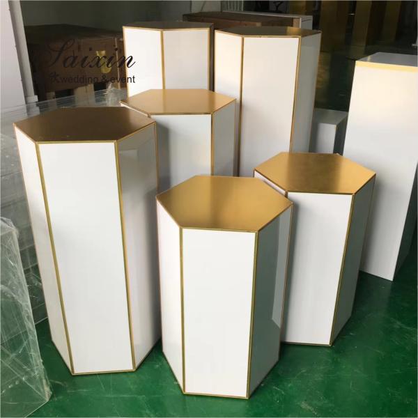 Antique Decoration Backdrop With Artificial Flowers Square Mirrored Pedestal Stand 120cm