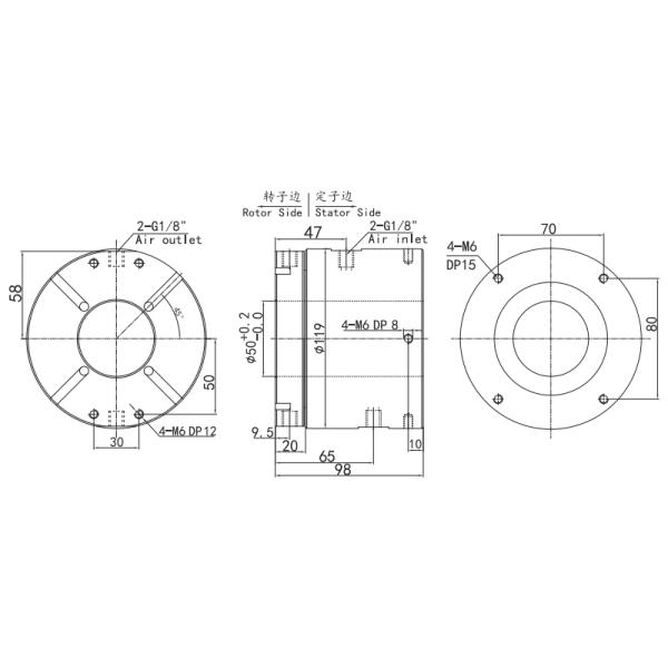 3502006 series 3502006 Series 2 Passage Hollow Shaft Rotary Unions slip ring Drawing 