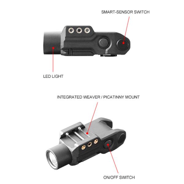 Pistol 510 Nm Rechargeable Tactical Flashlight For Guns 450 Lumen 15mm To 30m