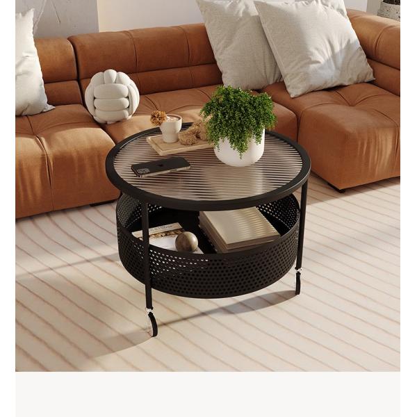 Simple Round Tea Table Glass Minimalist Double Layer Glass Coffee Table