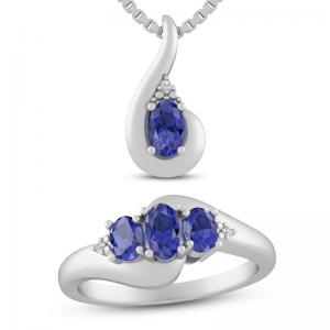Best Three Tanzanite Boxed  Wedding Ring With White 925 Set Sterling Silver wholesale