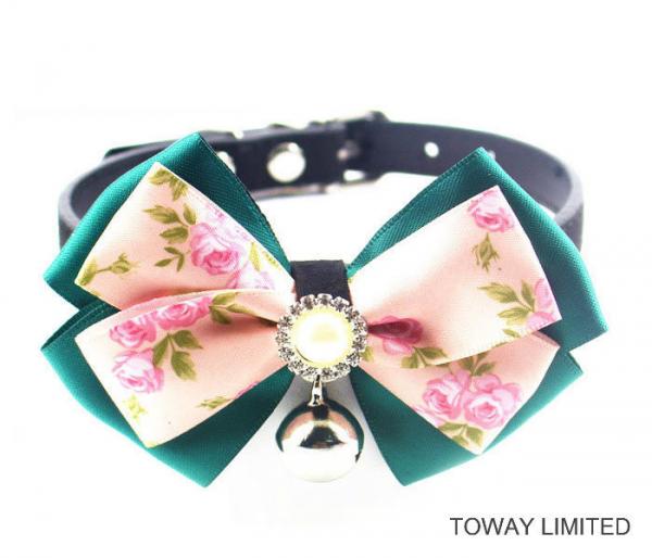 Cheap Cute Lace Bowtie with Bell Dog Collars Leather Pet Leads for sale