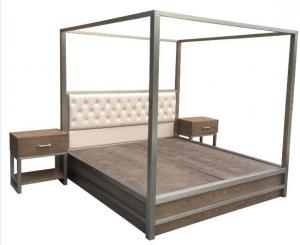 China Metal Frame Queen Bedroom Furniture Sets King Bed With Light Oak Wood on sale