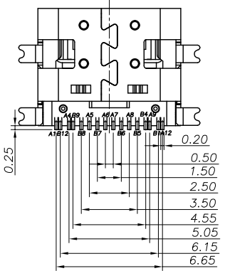 16P SMT Top Mount Type C USB Connector 7.35mm Length 5V 5A For Power And Signal