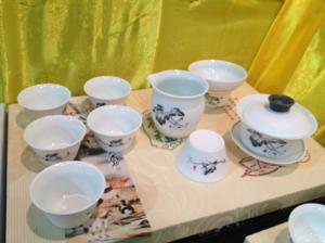 China tea sets 10 pieces ink and wash painting white porcelain made on sale