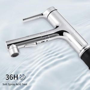China Modern Hot And Cold Flexible Rotation Pull Out Basin Faucet With Two Spray Multi Function on sale