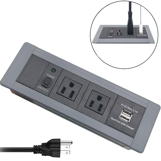 America Desktop Clamp Power Strip 2outlet and 2USB ETL passed