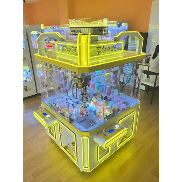Lucky Rainbow 4 Players Claw Game Machine offering bright lighting and smooth claw mechanics to attract players in competitive arcade environments
