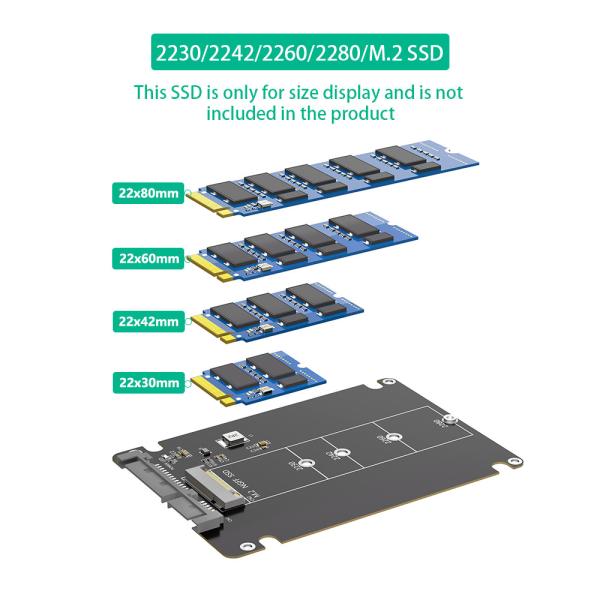 M.2 SSD to 2.5 SATA Enclosure, B & M Key SATA SSD Converter to 2.5 Inch SATA 3.0 Card with 7mm Plastic Case