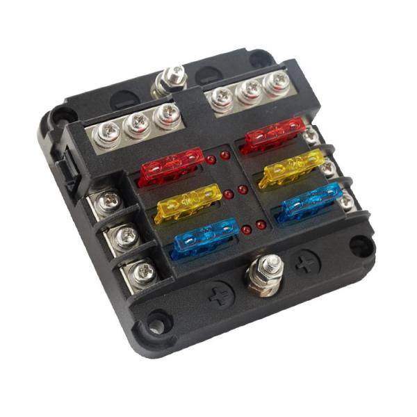 Cheap Blade Fuse Block 12 Volt Fuse Box Holder 6 Circuits Negative Bus Terminal Block With LED Indicator Damp Proof for sale