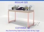 Gorgeous Rose Gold Stain Steel Glass Jewelry Store Showcases With Locks / Lights