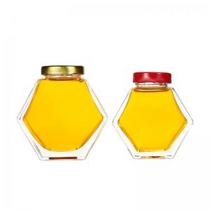 Best Custom 230ml 350ml hexagon honey glass jar with Metal Lids and labels wholesale