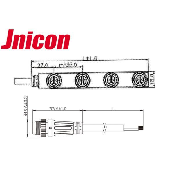 Jnicon LED Waterproof Power Connector , Waterproof M15 Connector 4 Way Parallel