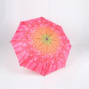Custom Manual Open Umbrella , Pink Flower Print 3 Fold Umbrella For Women
