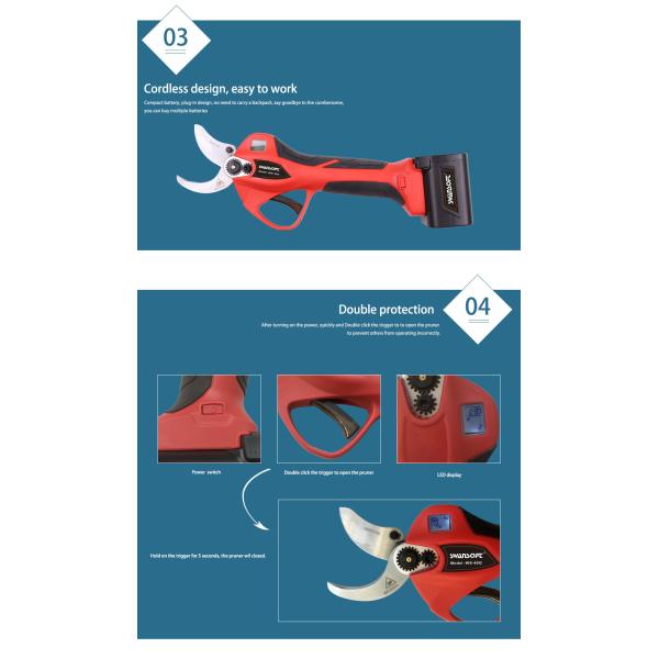 Finger Protection Swansoft Cordless 4.0CM Electric Pruner Pruning Shears with LED Display for Vineyard and Orchard