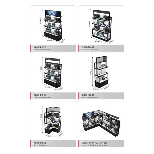 Black Middle Hall Side Display Cabinet Skincare Shop Display Furniture with Lightbox for Cosmetic Store Decoration
