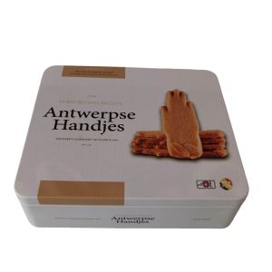 Best Empty Rectangular Biscuit Tin Can Container Packaging With Hinged Lid Custom Design wholesale