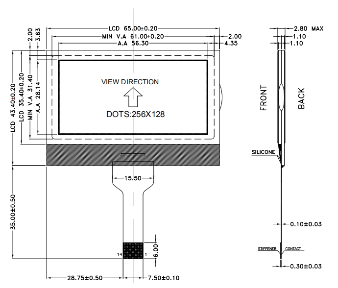 256x128 Graphic LCD Module with FSTN Display Mode and 6 0'clock Viewing Angle for Industrial Control and Medical Devices