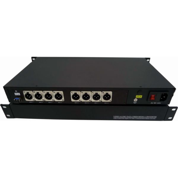 3 Pin XLR Banlanced Audio To Fiber Converter 1U Rack 8 Channels