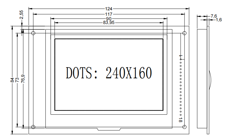 3V OLED LCD Module With Reflective Polarizer 240*160 Resolution