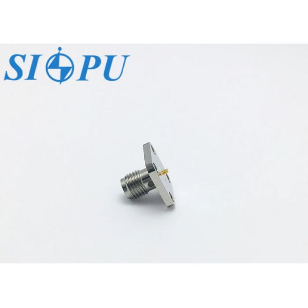 SMA Female RF Connector, 4-Hole Flange, PCB Microstrip Mount, Size 1.3×0.5×1.5 cm