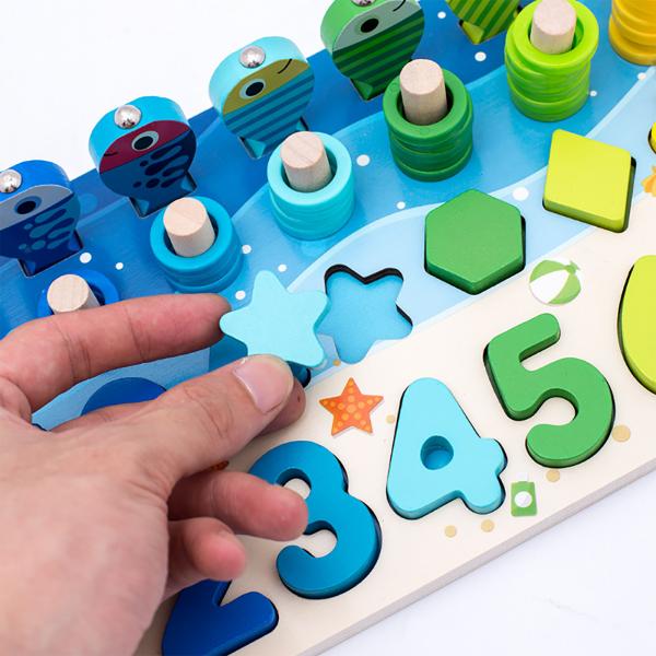 Math Fishing Educational Wooden Montessori Baby Toys 15cm