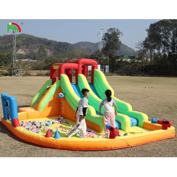 Inflatable Bouncer Combo Bounce House Double Lane Inflatable Water Slide With Water Pool Trampoline Shooting Net Basket Climbing