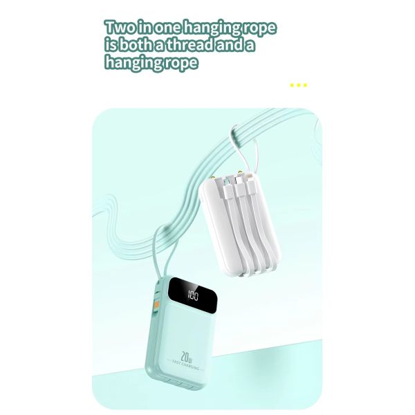 10000mah Portable Power Bank with Over-discharging Protection and Built-in Cables