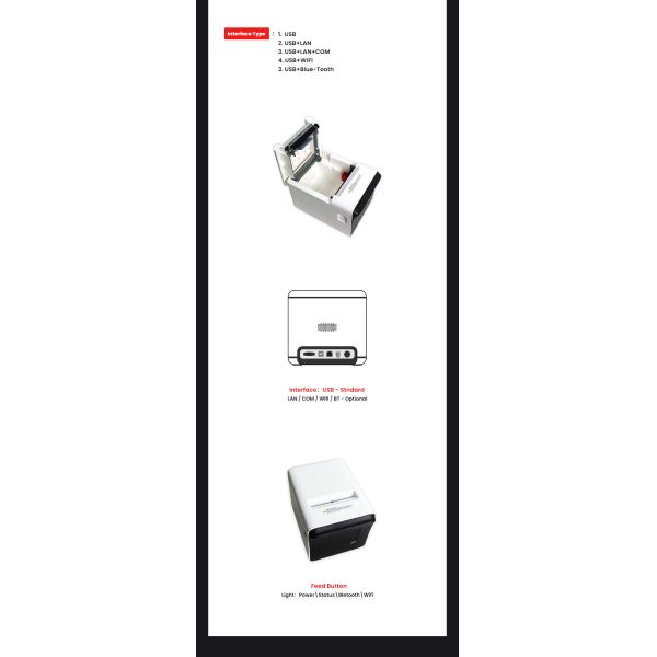 USB Bluetooth Wifi POS Receipt Printer 203DPI / W72mm Paper Thermal Billing Printer