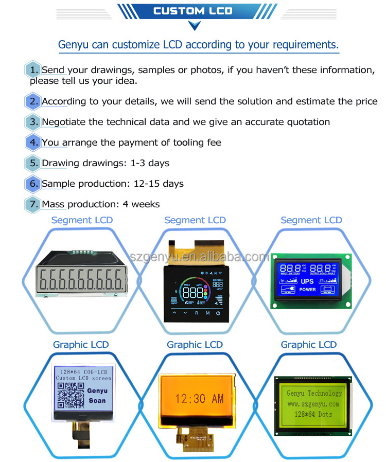 Yellow Green Solar Charger LCD Display for Inverter Display Mode 1/3 Bias Mini 7 Segment LCD Module within 50C