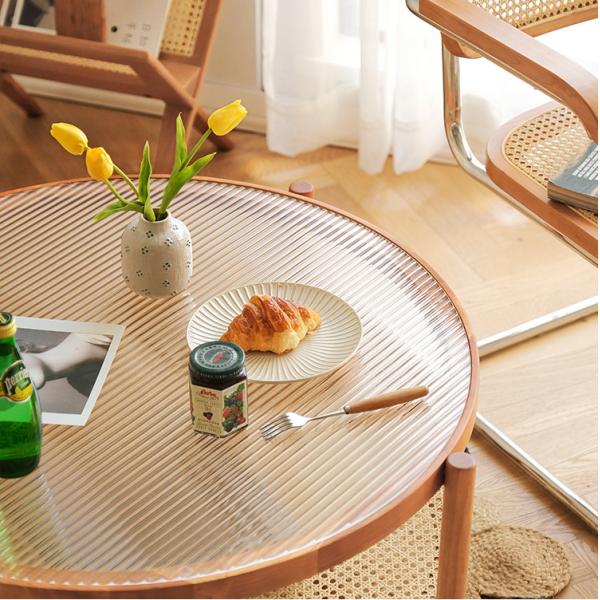 Ergonomics Rattan Glass Table 80*80*45cm Tempered Glass Top Coffee Table