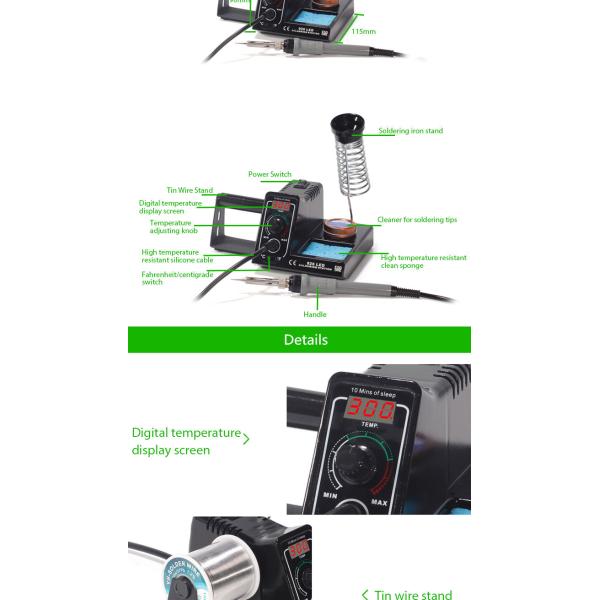 High Power Anti Static Adjustable Temperature Soldering Station Green 926LED 60W