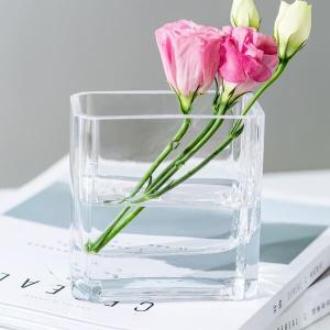 China Hand Blown Home Decoration Glass 4 Inch Height Mini Rectangular Clear Glass Vase on sale