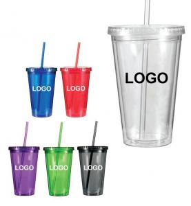 Double wall tumbler with straw