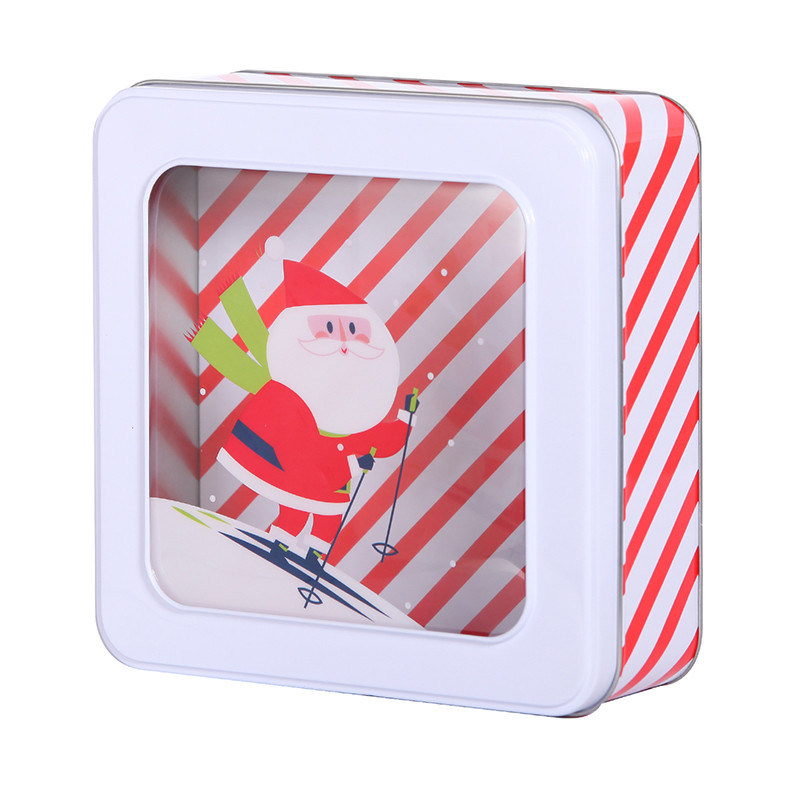 Custom Square Cookie Tins Holiday Metal Tin Container with PVC Clear Window Vintage Tin Boxes with Lids