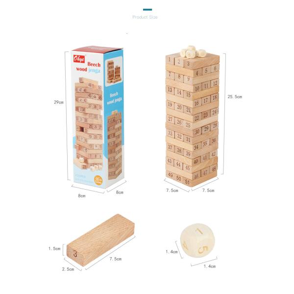 Digital 51PCS Log Building Blocks Dominos Jenga Blocks