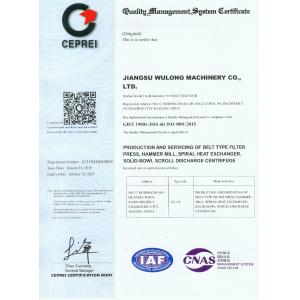 Jiangsu Wulong Machinery Co., Ltd Certifications