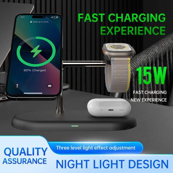 T256 Desktop All In One Wireless Charging Station with Night Light and Touch Switch