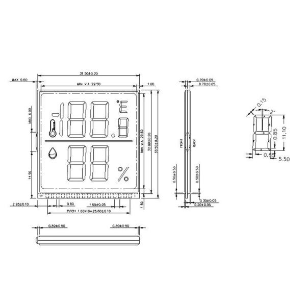Electrommunication HTN LCD Display 6 O′Clock HTN Segment LCD Display