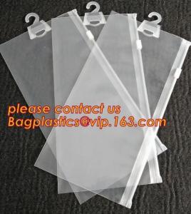 Best Plastic hanger bag poly bags with hanger,zipper top sealing and button closure PVC clear plastic hair extensions storage wholesale
