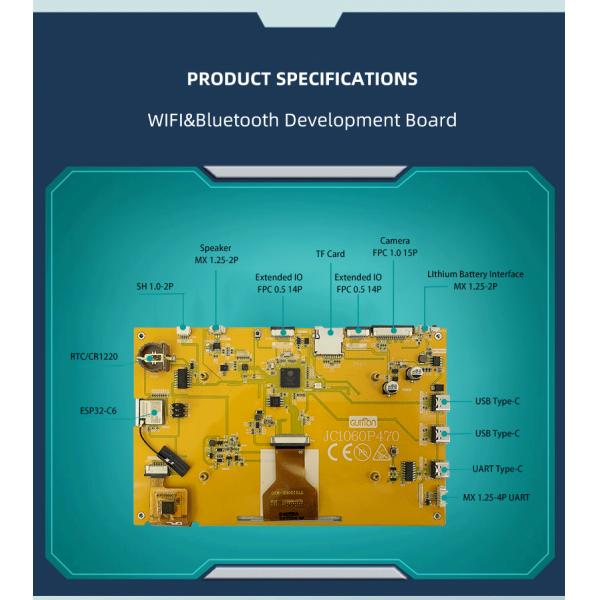 JC1060P470C_I_W is an affordable and compact 5V ESP32 display module with JD9165 driver chip. The product weighs approximately 260g and has a 16.7M