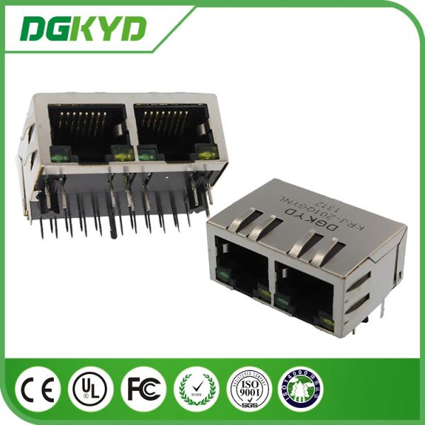 Cheap 10/100/1000BASE 2 Port RJ45 Jack Combo 8P8C , 1x2 RJ45 Connector With Transformer And Led for sale