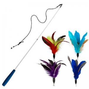 China Retractable Cat Toy , Cat Feather Wand Toy With 1 Pole 7 Attachments Worm Birds Feathers on sale