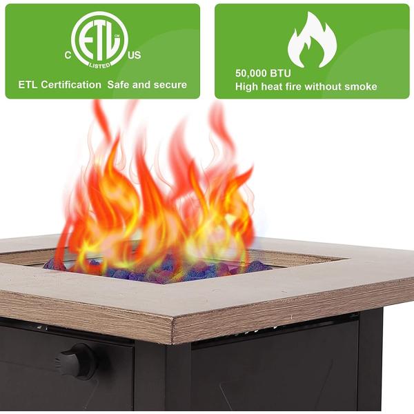 28 Inch 50000 BTU Propane Brazier Square Gas Fire Pit Table With Cover