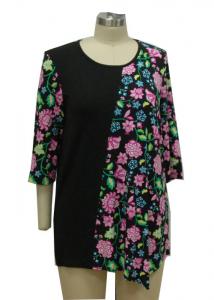 China Soft Women'S Three Quarter Length Sleeve Shirts , Vintage Ladies Floral T Shirt on sale