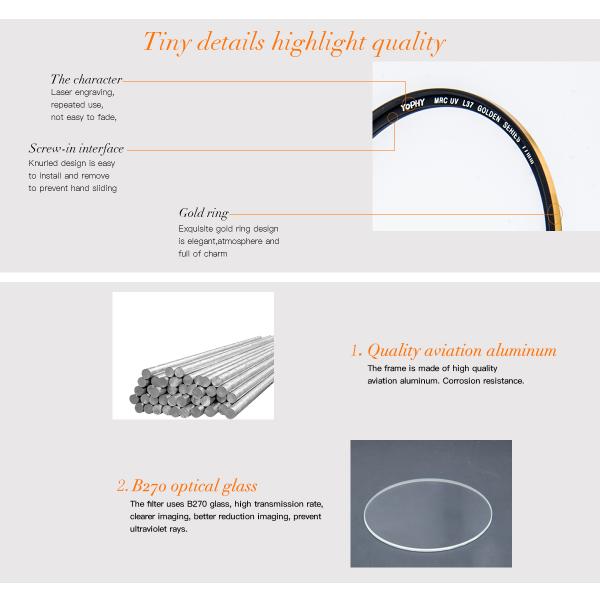 Optical Glass UV IR Cut Filter Golden Frame , IR Pass Through Filter For Photography